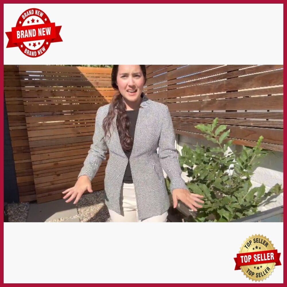 Herringbone Tweed Blazer Long Lined Open Front Work Office Coat with Pockets - Picture 7 of 7